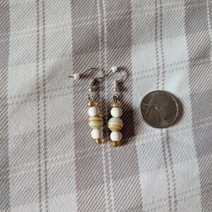 White and Beige Beaded Earrings